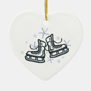 ice skates and snowflakes graphic ceramic tree decoration
