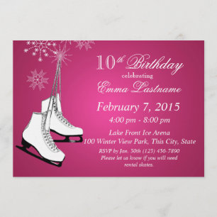 Ice Skates and Snowflakes Pink Birthday Invitation