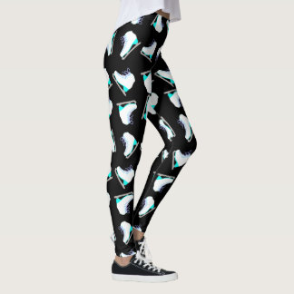 Ice Skates Blue Pattern Figure Skating Black Leggings