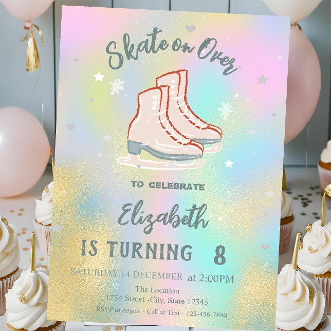 Ice skates Colorful Holographic Birthday Invitation (Creator Uploaded)