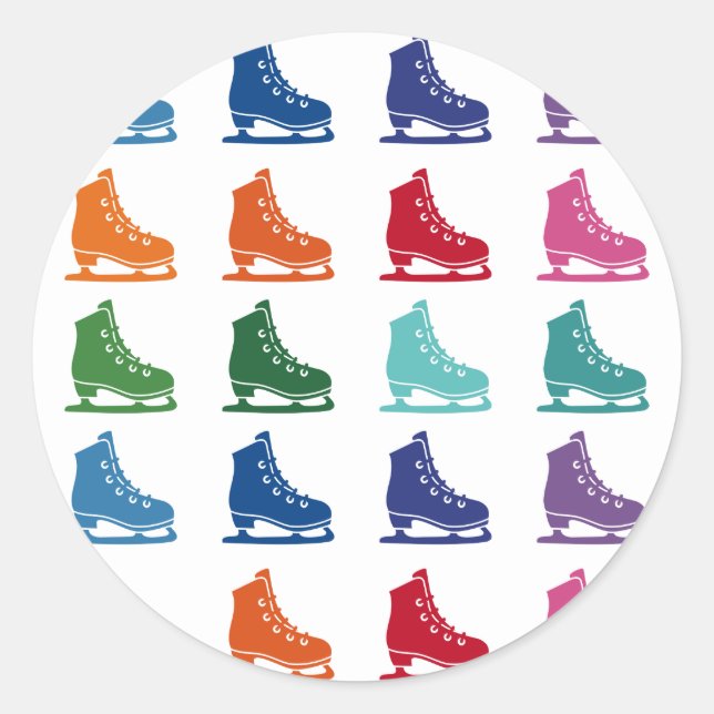 Ice Skates Colourful Fun Array Classic Round Sticker (Front)