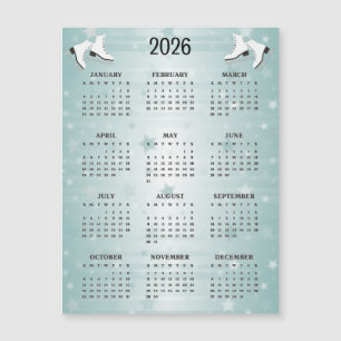 Ice Skates Design 2026 Calendar Magnetic Card