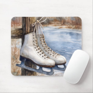 Ice Skates Hanging on a Fence Post Mouse Pad