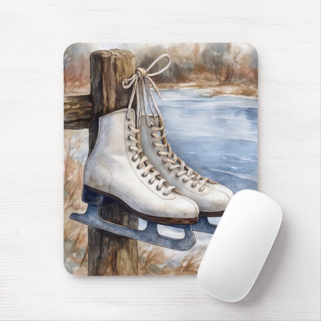 Ice Skates Hanging on a Fence Post Mouse Pad (With Mouse)