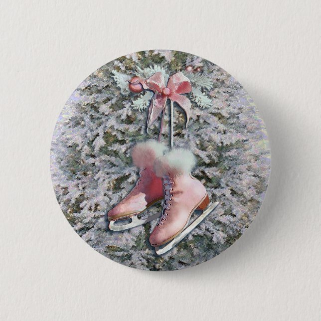 ICE SKATES in PINK by SHARON SHARPE 6 Cm Round Badge (Front)