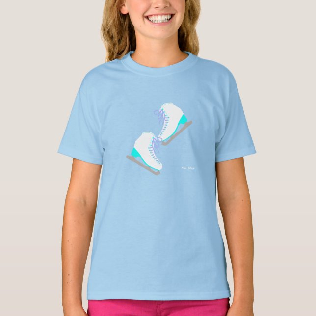 Ice Skates Pair Cute Figure Skating Blue T-Shirt (Front)