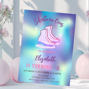 Ice skates Snowflakes Holographic Birthday Invitation