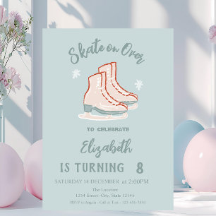 Ice skates Snowflakes Mint Green Birthday Invitation