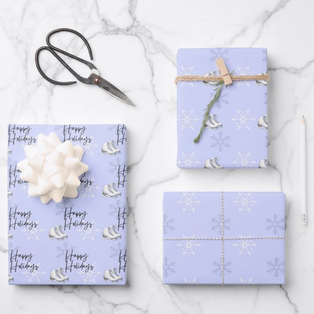 Ice Skates Snowflakes Winter Wonderland Gift Wrapping Paper Sheet (Front)