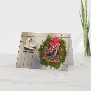 Ice Skates with Christmas Wreath Holiday Card