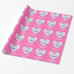 Ice Skates with Pink Name Customisable Wrapping Paper