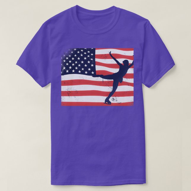 Ice Skating American Flag T-Shirt (Design Front)