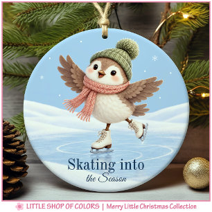 Ice Skating Bird Personalised Photo Christmas Ceramic Tree Decoration