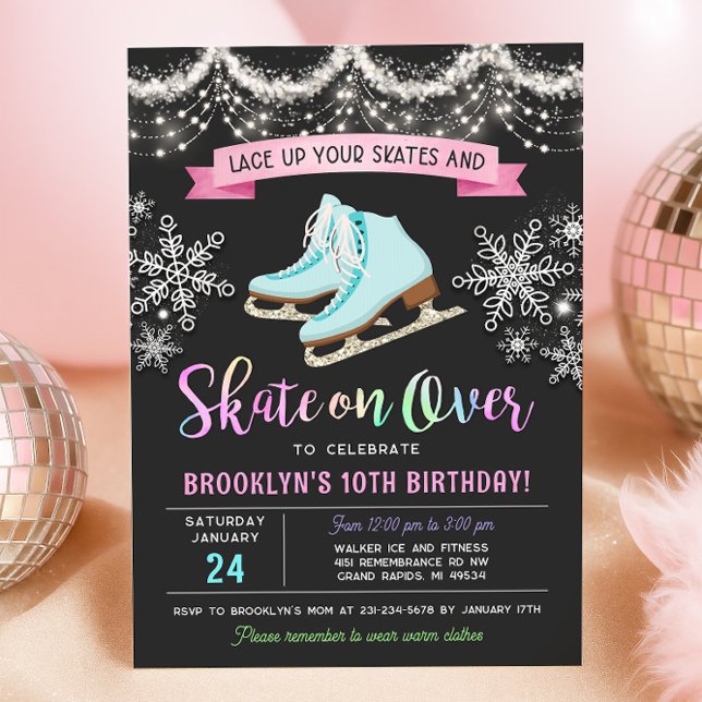 Ice Skating Birthday Invitation (Girl Ice Skating Birthday Invitation)