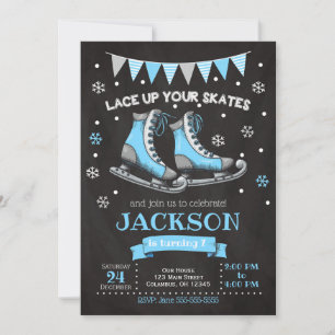 Ice Skating Birthday Invitation / Boy / Blue Grey
