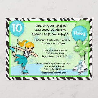 Ice Skating Birthday Invitation zebra print