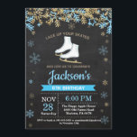 Ice Skating Birthday Party Blue Skate Invitation<br><div class="desc">Ice Skating Birthday Party Blue Skate Invitation. Boy Birthday. Blue and Gold Glitter Snowflake. Winter Christmas Holiday. Chalkboard Background. Black and White. 1st 2nd 3rd 4th 5th 6th 7th 8th 9th 10th 11th 12th 13th 14th 15th, any age. For further customisation, please click the "Customise it" button and use our...</div>
