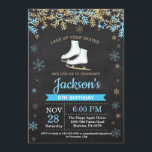 Ice Skating Birthday Party Blue Skate Invitation<br><div class="desc">Ice Skating Birthday Party Blue Skate Invitation. Boy Birthday. Blue and Gold Glitter Snowflake. Winter Christmas Holiday. Chalkboard Background. Black and White. 1st 2nd 3rd 4th 5th 6th 7th 8th 9th 10th 11th 12th 13th 14th 15th, any age. For further customisation, please click the "Customise it" button and use our...</div>