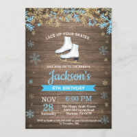 Ice Skating Birthday Party Blue Skate Invitation