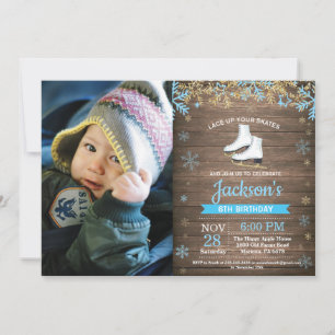 Ice Skating Birthday Party Blue Skate Photo Invitation
