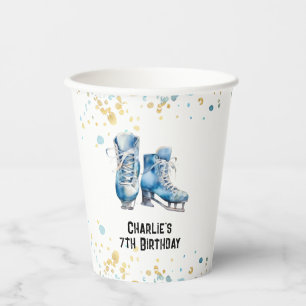 Ice Skating Birthday Party Paper Cups, Blue Gold Cups