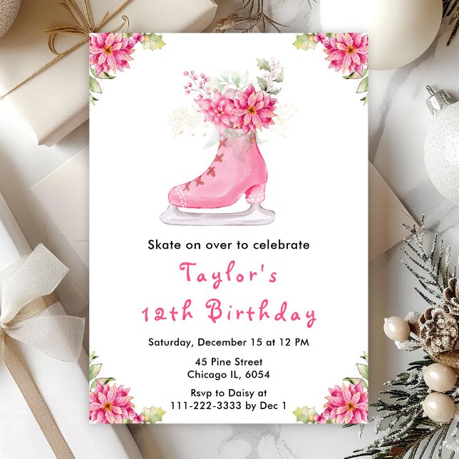 Ice Skating Birthday Party Pink Invitation (Creator Uploaded)