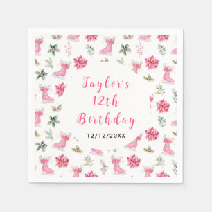 Ice Skating Birthday Party Pink Napkin