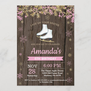 Ice Skating Birthday Party Pink Skate Invitation