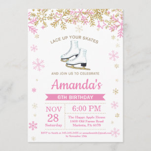 Ice Skating Birthday Party Pink Skate Invitation