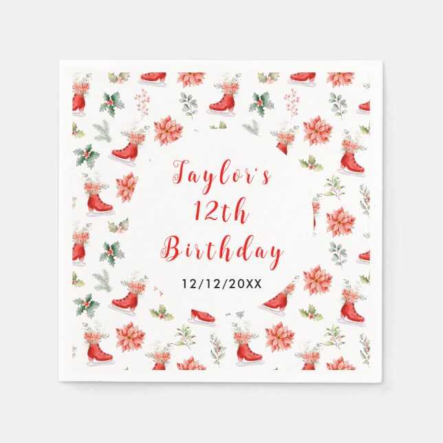 Ice Skating Birthday Party Red Napkin (Front)