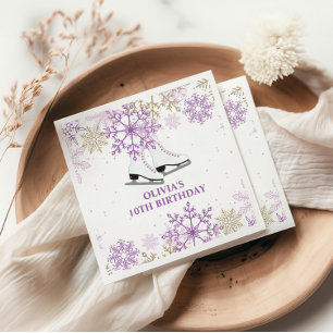 Ice Skating Birthday Purple and Gold Snowflake Napkin