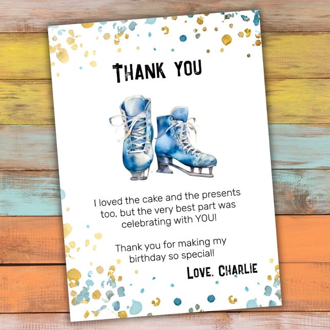 Ice-Skating Birthday Thank You Card, Blue Gold (Creator Uploaded)
