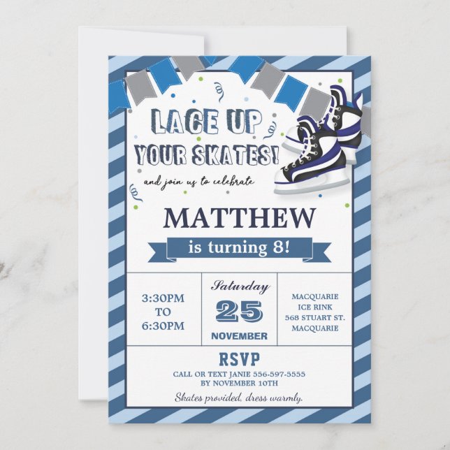 Ice Skating Boy Birthday Party Invitation (Front)