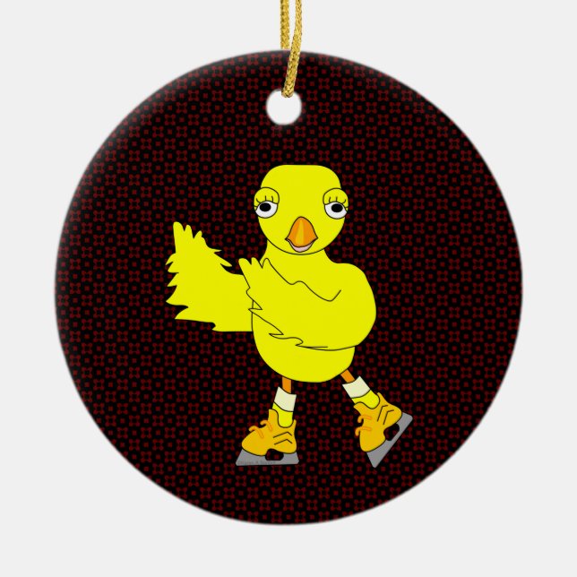 Ice Skating Chick Ceramic Tree Decoration (Front)