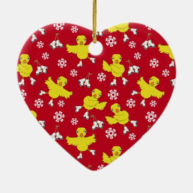 Ice Skating Chick Snowflake Pattern Ceramic Tree Decoration (Back)