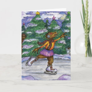 Ice Skating Chupacabra Holiday Card