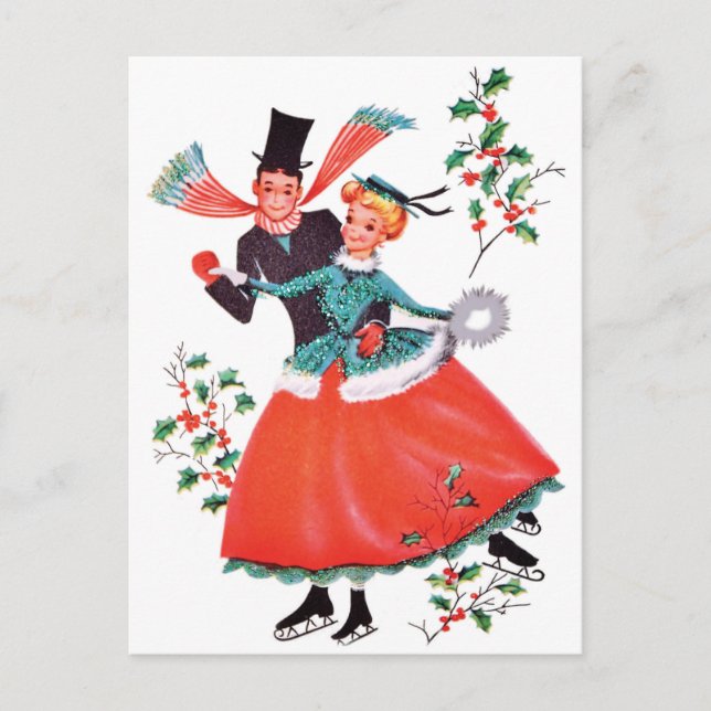 Ice Skating Couple on Christmas Postcard (Front)