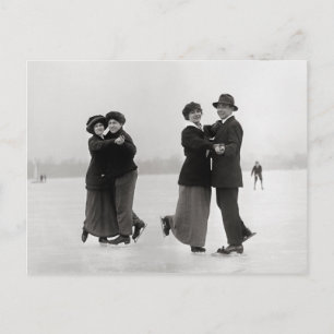 Ice Skating Couples, 1915 Postcard
