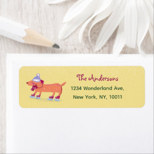 Ice Skating Dachshund Cream Yellow Return Address