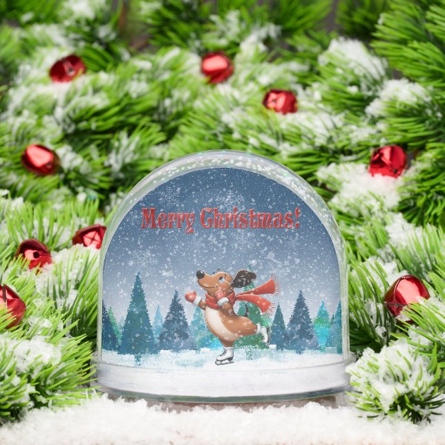 Ice Skating Dachshund  Snowglobe (Christmas)