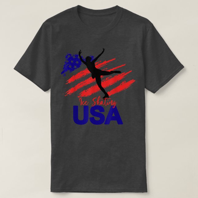 Ice Skating Dance USA Flag Tshirt Support The Team (Design Front)