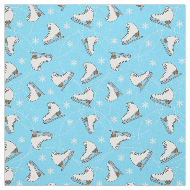 Ice Skating Figure Skater Winter Blue Patterned Fabric (Swatch)