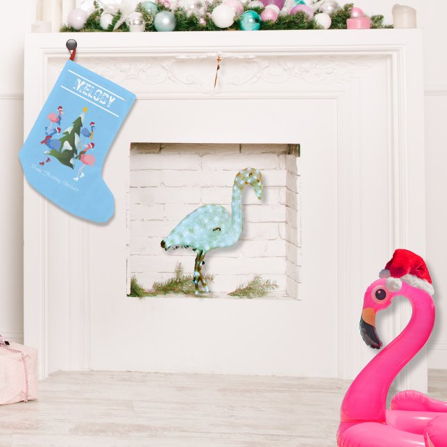 Ice Skating Flamingos With Santa Hats Small Christmas Stocking (Creator Uploaded)