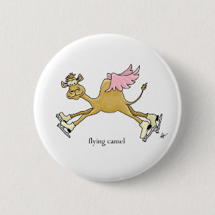 Ice Skating Flying Camel 6 Cm Round Badge