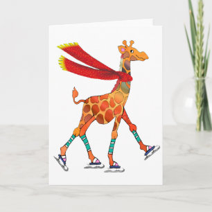 Ice Skating Giraffe with Scarf Card