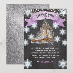 Ice Skating Girl Birthday Glitter Thank You Card