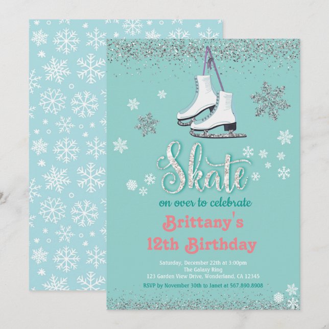 Ice Skating Girl Birthday Party Invitation (Front/Back)