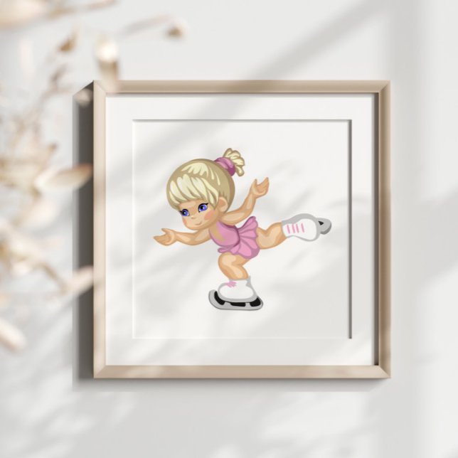Ice Skating Girl Photo Print (Pink theme ice skating girl poster for your daughter.)