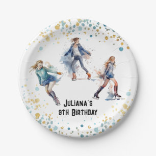 Ice-Skating Girls Winter Birthday Party Paper Plate