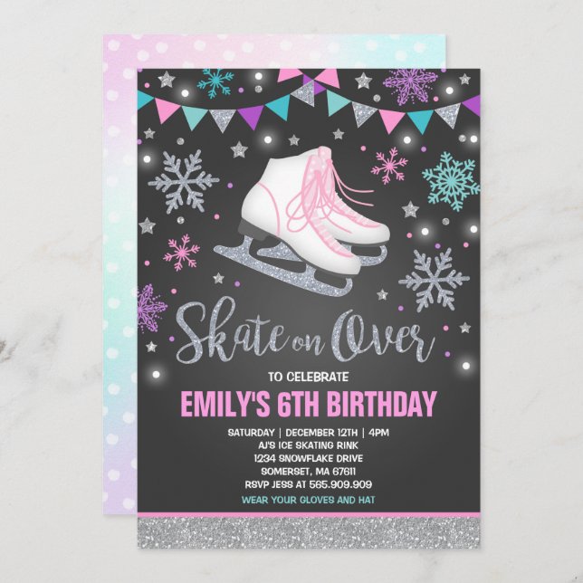 Ice skating Invitation Ice Skating Party Silver (Front/Back)